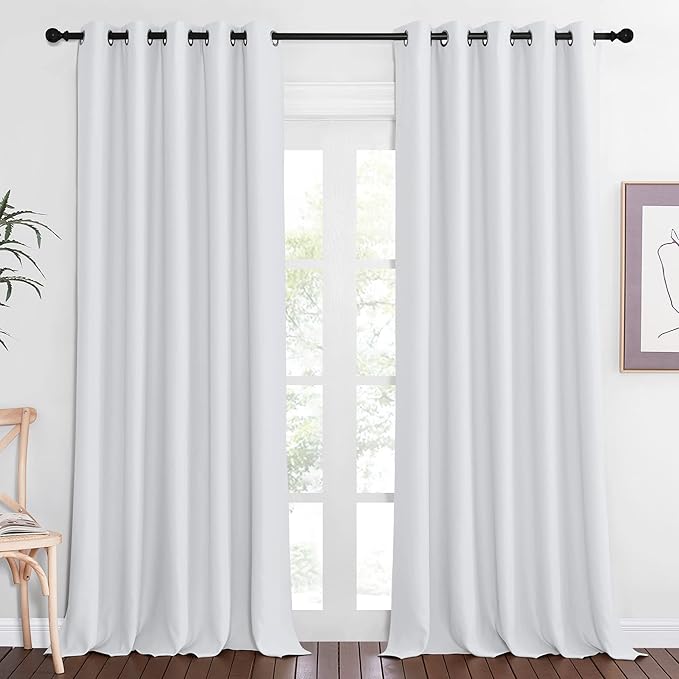 NICETOWN Greyish White Sliding Door Curtain 118 inch Length, Grommet Room Darkening Thermal Curtain Extra Long Sound Dampening for Living Room/Bedroom, W66 x L118, 1 Panel