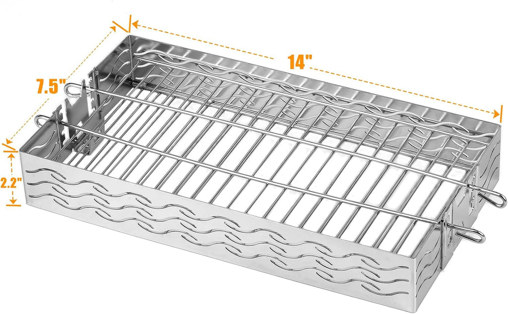 Skyflame Stainless Steel Flat Spit Rotisserie Grill Basket | Four Height Settings for Various Foods, Fits for 5/16 Inch Square, 3/8 Inch Square, 1/2 Inch Hexagon Spit Rods