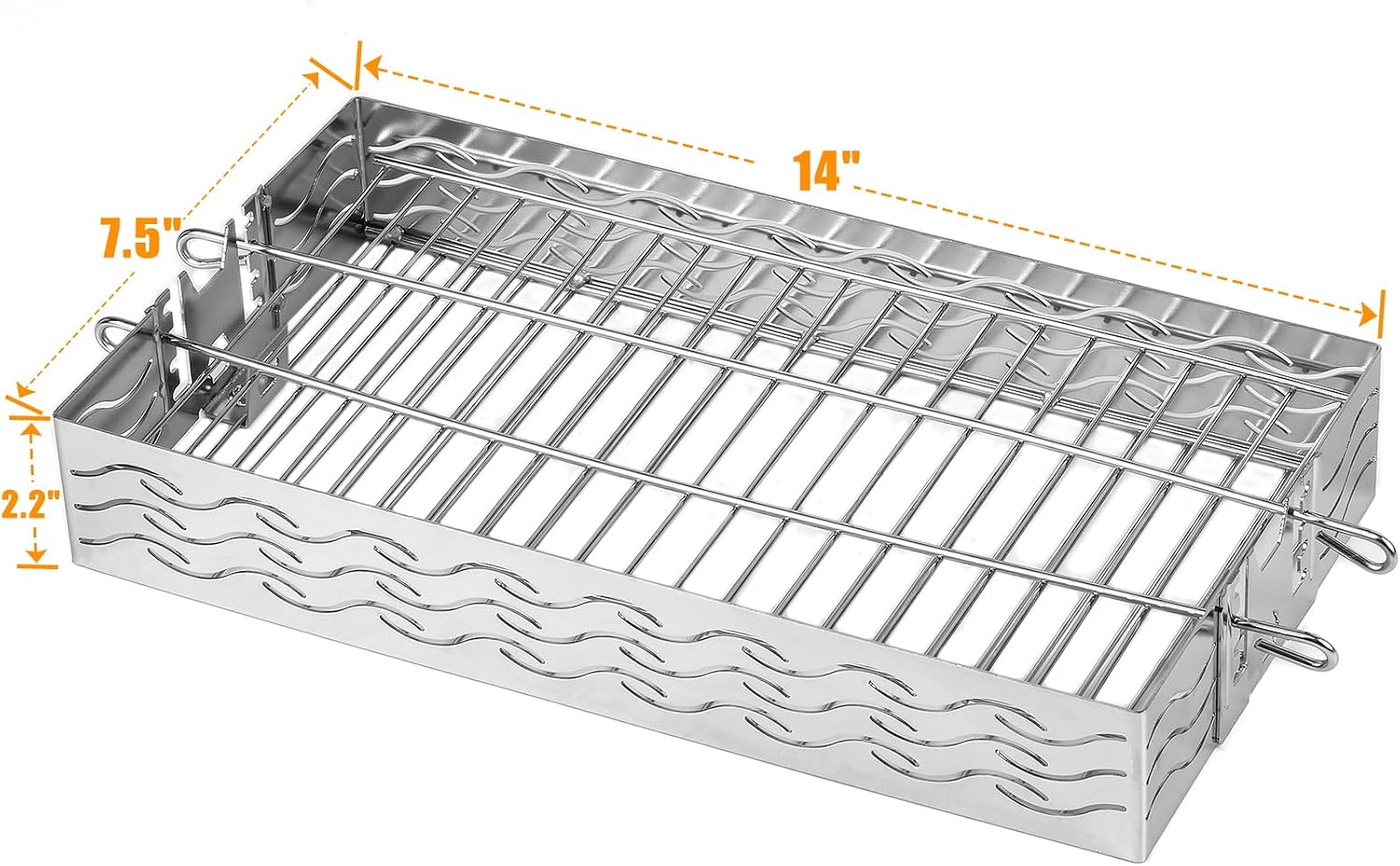 Skyflame Stainless Steel Flat Spit Rotisserie Grill Basket | Four Height Settings for Various Foods, Fits for 5/16 Inch Square, 3/8 Inch Square, 1/2 Inch Hexagon Spit Rods