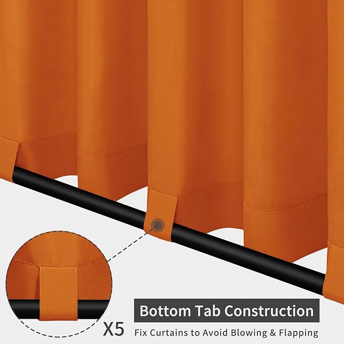 Easy-Going Outdoor Patio Curtains Detachable Tab Top Windproof Weatherproof Curtain for Cabana, Porch, Pergola and Gazebo, Tab Bottom Drape, 2 Panels, 110W x 108L inch, Orange