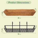 SPECILITE 30" Window Boxes Planters, Heavy Duty Metal Railing Planter Boxes, Adjustable Balcony Planters for Railing Hanging, with Coco Liner & Tool Set for Deck, Porch, and Patio Gardening (4 Pack)