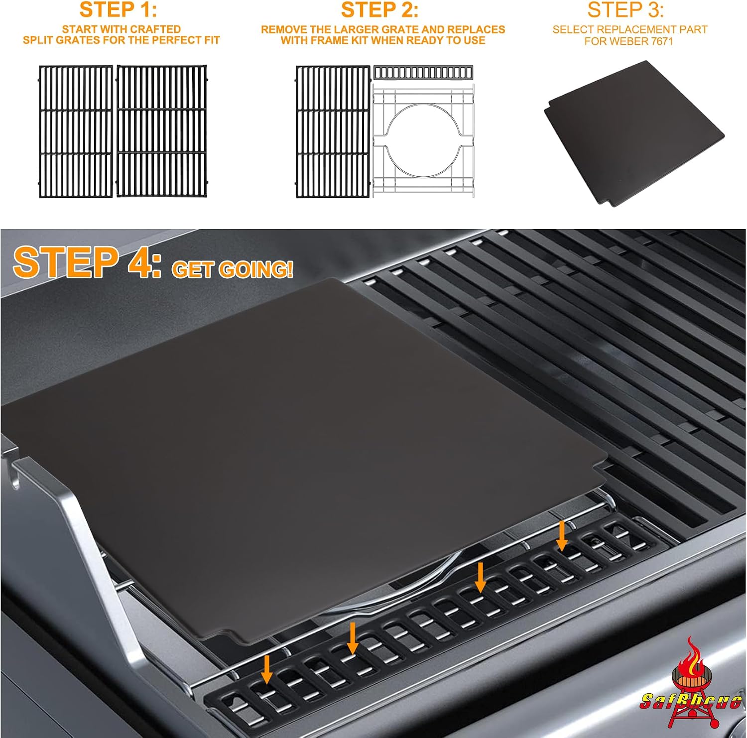 7671 Crafted Glazed Baking Stone for Weber Genesis - Pizza Stone for Grill | Fits Genesis E/S/EPX/SPX 325/335/435&SmokeFire. 16.25"x16". Cordierite stone,glazed non-stick. Heat-safe.Crispy pizza crusts.