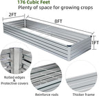 2 Pack 8x2x1FT Galvanized Raised Garden Bed Kit, Outdoor Metal Planter Box for Vegetables, Bottomless Rectangular Gardening Bed with Support Rods, Tool-Free Assembly, Silver