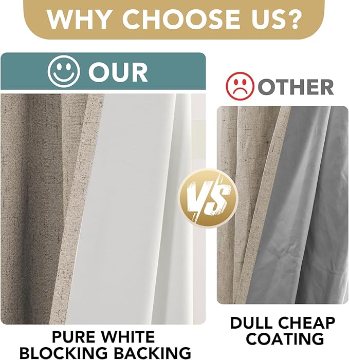 H.VERSAILTEX Linen Blackout Curtains Durable Thick Textured Linen Look 100% Blackout Patio Door Curtain Anti Rust Grommet Extra Wide Sliding Door Curtain Panel, Cobblestone, W100 x L96 inch