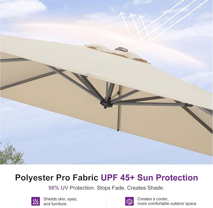 PURPLE LEAF 8 Feet Square Cantilever Umbrella Patio Umbrella with Base Outdoor Umbrella Aluminum with 360-degree Rotation for Garden Deck Pool Patio Beige