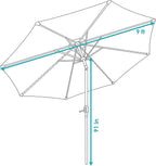 Sunnydaze Outdoor Patio Umbrella - Polyester Table Market Umbrella with Push-Button Tilt and Crank - 8 Sturdy Ribs - Catalina Beach Stripe - 9ft