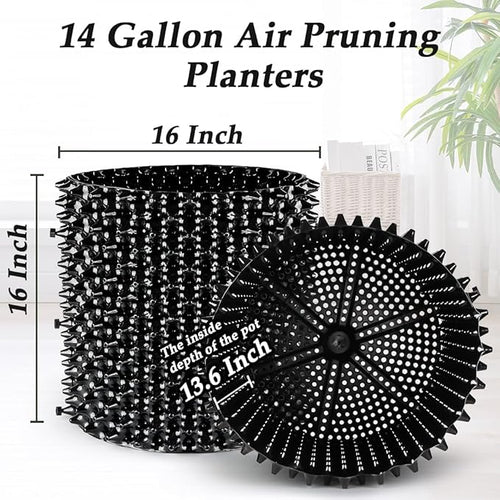 14 Gallon Air Pruning Planters, Plastic Pots for Plants, Large Plant Pots, Fruit Vegetable Garden Self-Planting Planters, Size 16"x16", Black, 5P