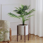 Plant Stand Indoor for 2 Height Options ,Mid Century Modern Outdoor Planter Holder,Corner Plant Stand Capacity of 160LB for 8 to 14 Inch Pots Coffee with Round Plate