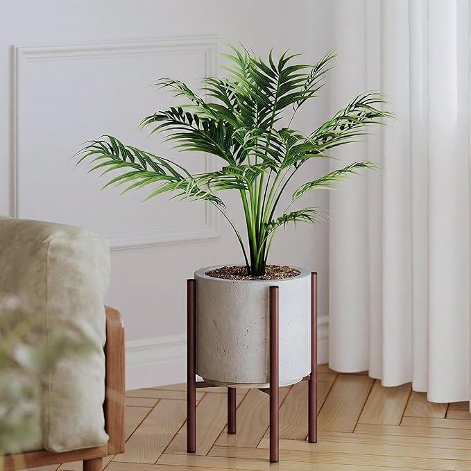 Plant Stand Indoor for 2 Height Options ,Mid Century Modern Outdoor Planter Holder,Corner Plant Stand Capacity of 160LB for 8 to 14 Inch Pots Coffee with Round Plate