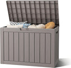Outdoor Storage Box, Resin Deck Boxes Indoor and outdoor, Waterproof Storage Box Lockable Lid (Grey, 45 Gallon)