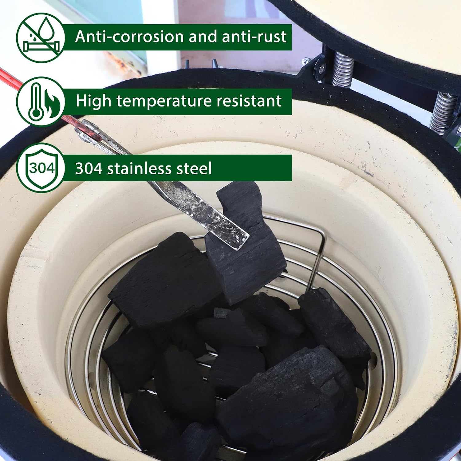 Vankey Charcoal Basket for Kamado Joe JR，Heavy Duty Stainless Steel Charcoal Ash Basket fit Minimax Big Size Green Egg and Other Smoker Grill