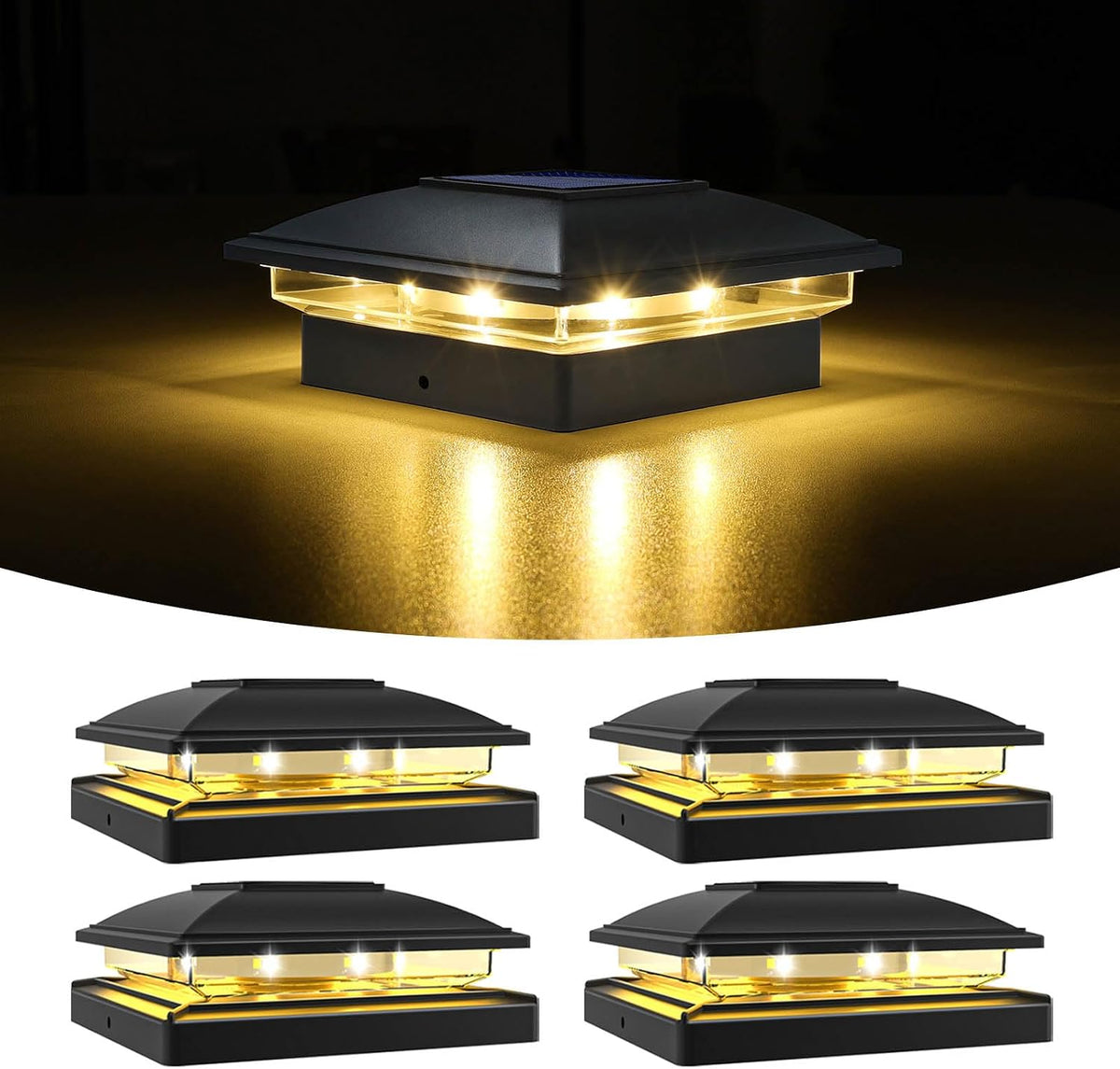 volisun black solar post cap lights, warm white, main product view