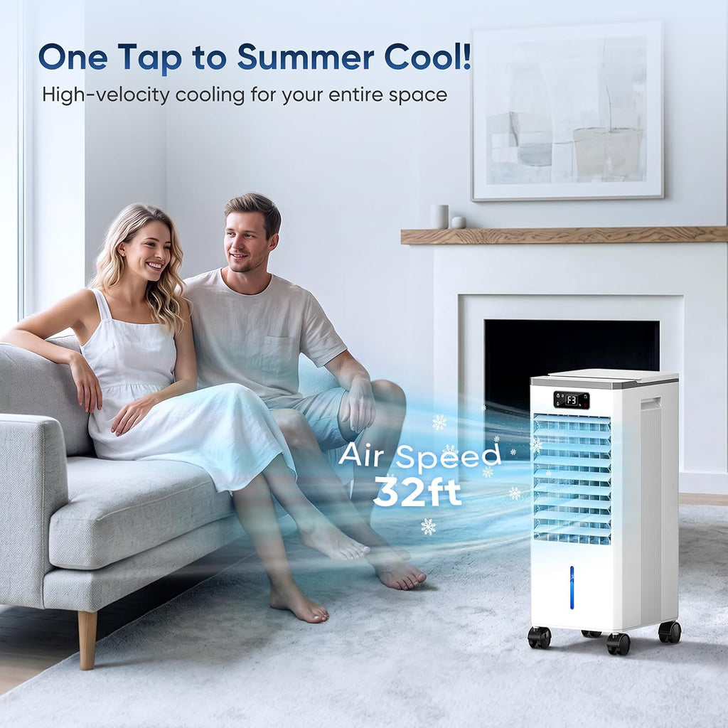 evaporative air cooler, 4-in-1 portable air conditioners shown in use