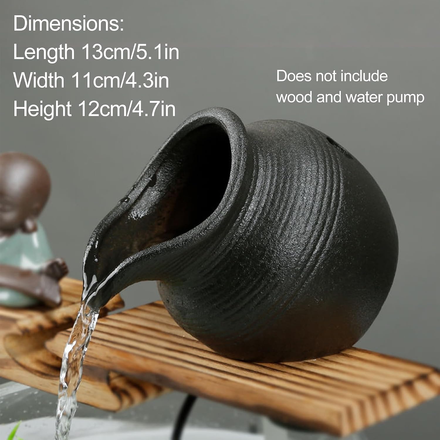 Ceramic jar Pond Spitter – Outdoor Water Fountain Decoration Automatic Circulation Water Landscaping Ornaments for Garden, Patio, Balcony, Koi Ponds(Black)