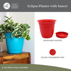The HC Companies 12 Inch Eclipse Round Planter Pots with Drainage Holes & Attached Saucer, Lightweight UV-Resistant Plastic Indoor & Outdoor Planters, 2-Pack Flower Pots for Garden & Home Decor, Red