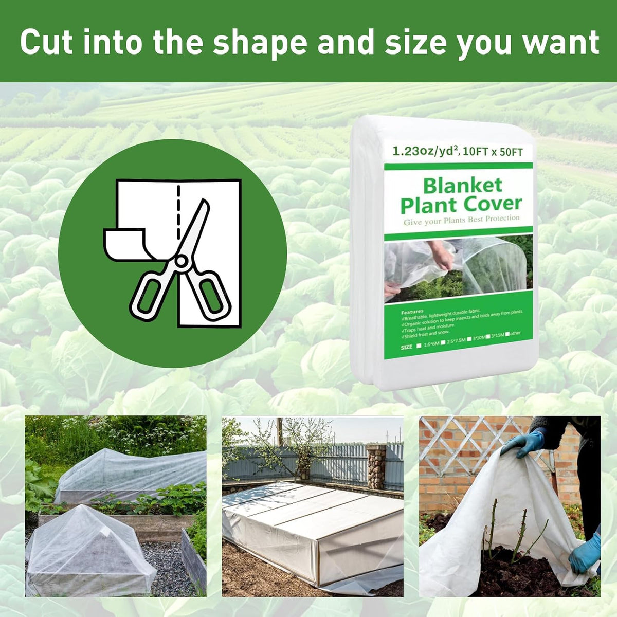 10ft x 50ft plant covers freeze protection, side view