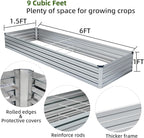 2 Pack 6x1.5x1FT Galvanized Raised Garden Bed Kit, Outdoor Metal Planter Box for Vegetables, Bottomless Rectangular Gardening Bed with Support Rods, Tool-Free Assembly, Silver