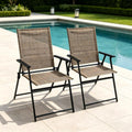 Patio Folding Chairs Set of 2, No Assembly Outdoor Dining Chair, Folding Lawn Chairs with Armrest, Only 8.7 Lbs, Lightweight & Portable for Porch Lawn Garden Pool Beach Yard Lounge, Brown