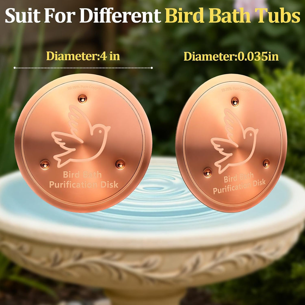 Bird Bath Copper Disk, 99.9% Pure Copper Bird Purification Disk | Bath Cleaning with Triple-Point Support for Physical Safe Clean Water, Fit for Outdoor Birdbath&Bowl (1-Pack)