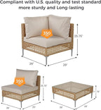 Grand patio 4-Piece Wicker Patio Furniture Set, Boho Outdoor Sectional Sofa with Water Resistant Thick Cushions (Coffee Table Not Included), Cream