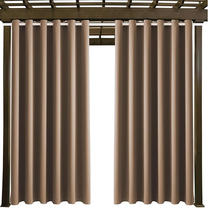 Waterproof Outdoor Curtain W84 x L120 - Grommet Top Sunlight Blocking Window Treatment Drapes Blackout Curtains for Home Bedroom Living Room Patio Pergola Cabana Gazebo (Camel Brown, 2 Panels)