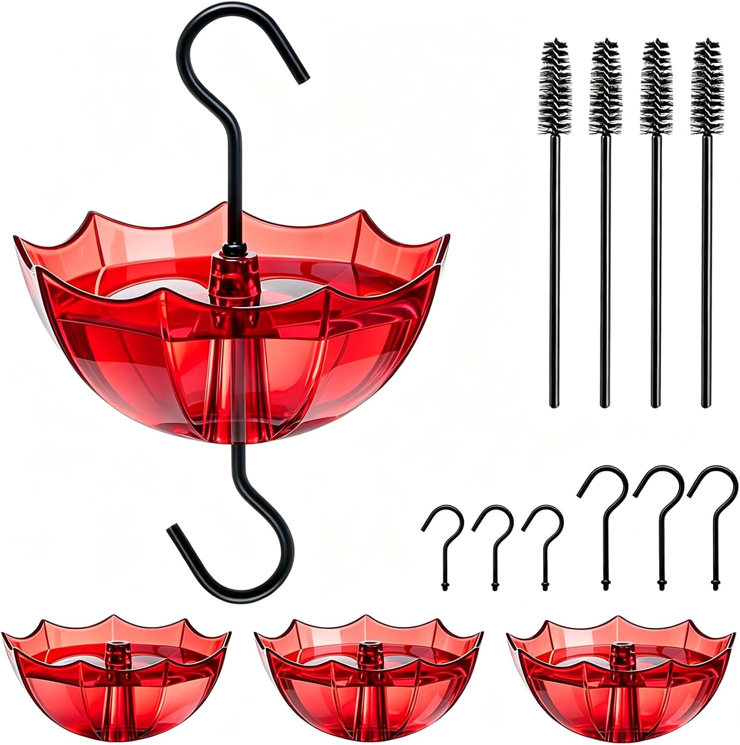 Ant Moat for Hummingbird and Oriole Feeder, (5 OZ, 4 Pack) | Large Capacity Umbrella Hummngbird Feeder Parts Hanging Ant Guard( 3.94 inch / 100 mm in diameter), Feeder Accessory Hooks