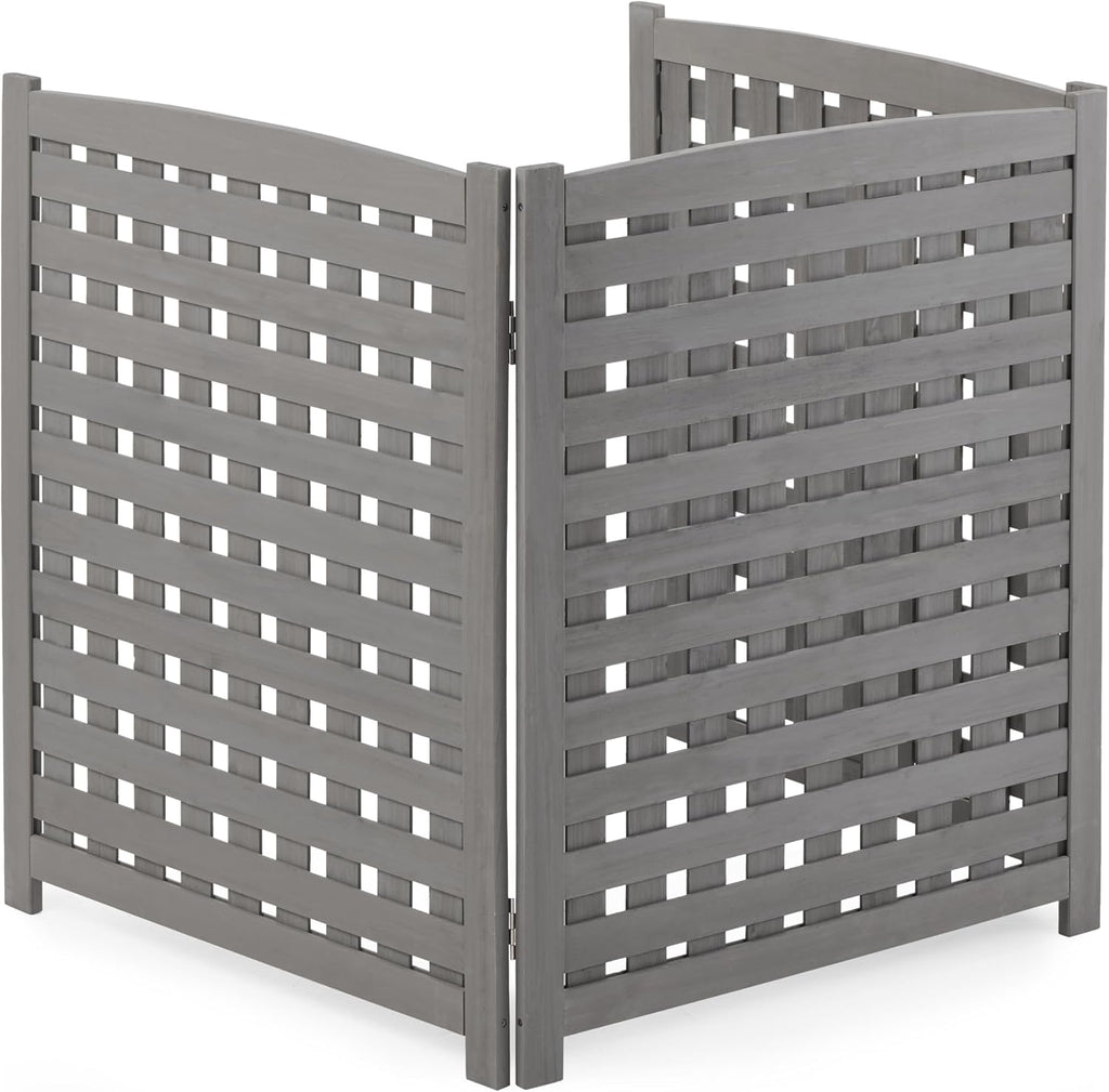 3-panel outdoor air conditioner fence screen, outside wood, main product view