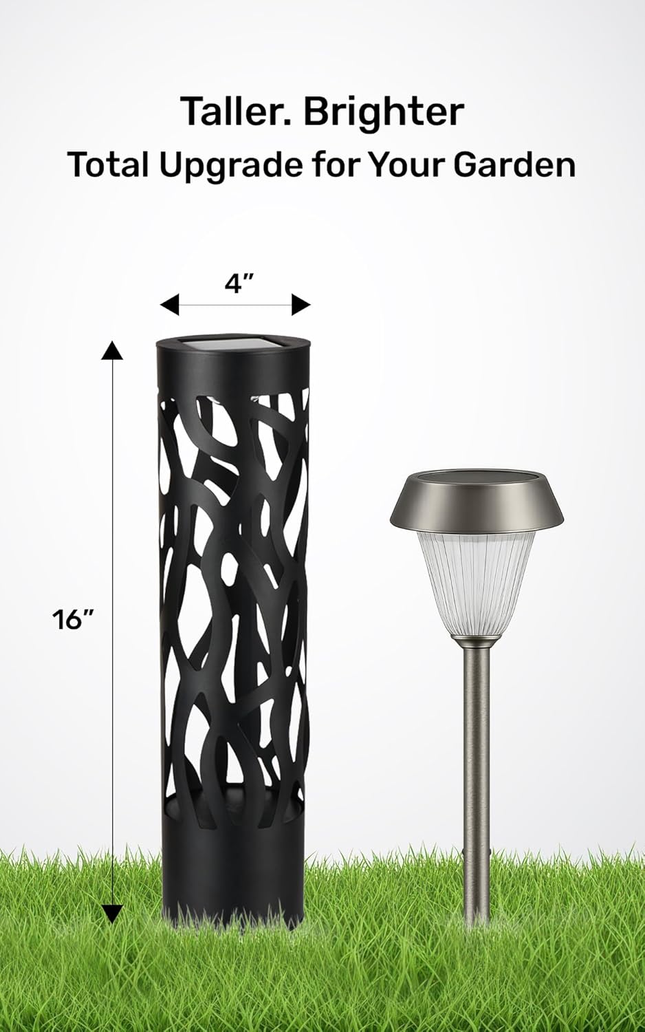 Home Zone Living Secure Solar Bollard Pathway Lights, 4-Pack, Black, 4"x16" | Light Effect, Dusk-to-Dawn, Metal, Warm LED, 4" x16", Outdoor, Garden, Yard, Patio, Walkway, Driveway, Backyard, Porch