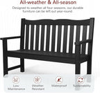 Stoog All-Weather 2-Person Outdoor Bench, 800 lbs Capacity HIPS Plastic Garden Bench for Patio, Backyard, Porch and Park, Never Fades & Rust-Proof, Black