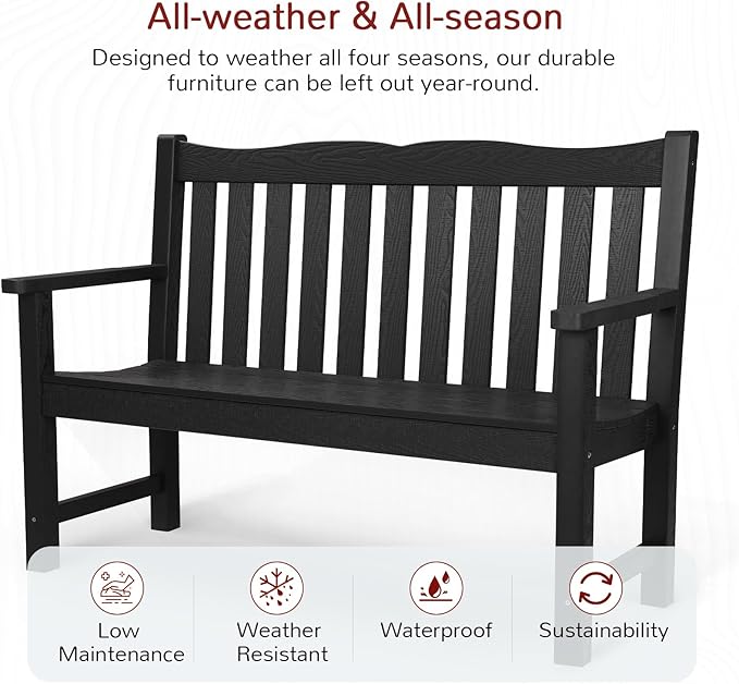 Stoog All-Weather Outdoor Benches Set of 2, Never Fade & Rust-Proof HIPS Plastic Garden Bench, 800lb Capacity, Used for Patio, Backyard, Porch, Black