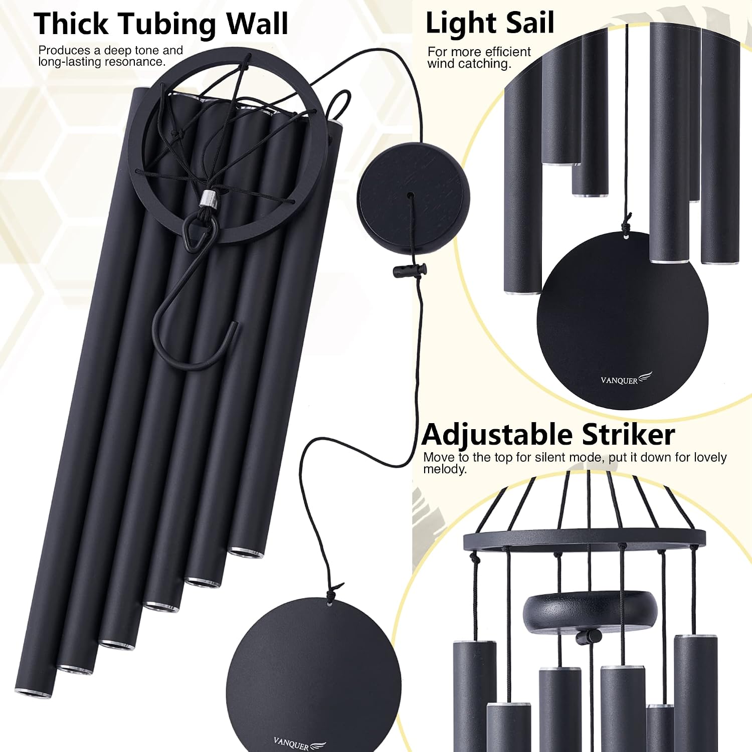 Wind Chimes for Outside Deep Tone - 38'' Wind Chimes Outdoor Clearance, Deep Tone, Windchimes Outdoors, Memorial, Sympathy Gift, Garden Patio, Home Décor (Black)