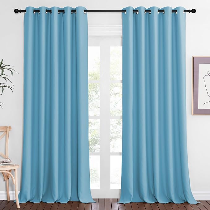 NICETOWN Sliding Door Window Treatment Blackout Patio Door Curtain Panels, Privacy Thermal Drapes for Bedroom Living Room Department with Grommet Top (Teal Blue, W66 x L110)