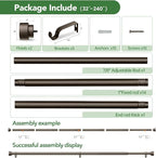 Curtain Rods for Windows 32 to 240, 1 Inch Adjustable Heavy Duty Long Window Outdoor Curtain Rod for Patio, Drapery Rods with Simple End Caps, Size 32"-240", Antique Bronze