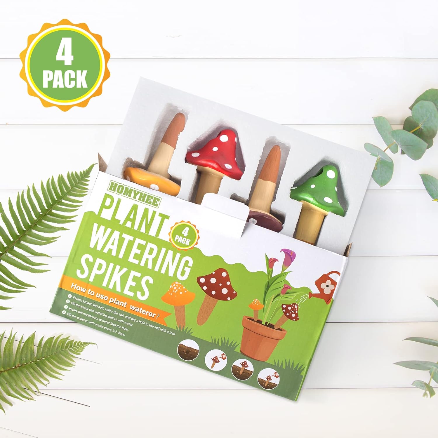 Self Watering Spikes Mushroom Shaped Plant Watering Globes | Irrigation Terracotta Watering Device Garden Waterer for Indoor Outdoor Plant 4 Packs
