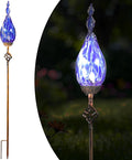 Solar Garden Lights Outdoor, Decorative LED Flame Garden Stakes, Hand Blown Glass and Outdoor Waterproof Glass Stakes (Dark Blue)