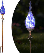 Solar Garden Lights Outdoor, Decorative LED Flame Garden Stakes, Hand Blown Glass and Outdoor Waterproof Glass Stakes (Dark Blue)