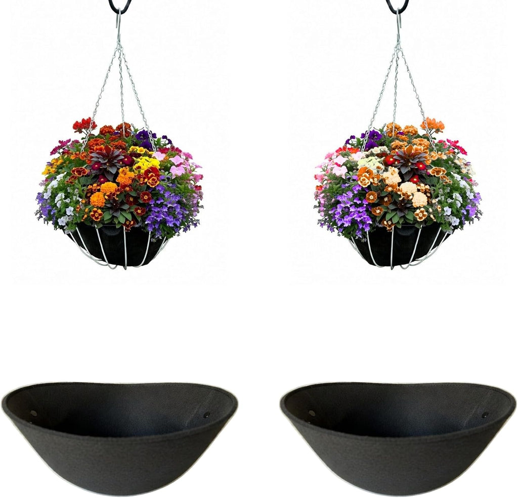 14" Reusable Hanging Basket Liner – Fabric Coco Liner Replacement for Wire Baskets, Bird Proof Moisture Retaining Planter Insert, EZ Swap Pots USA Made (2-Pack)