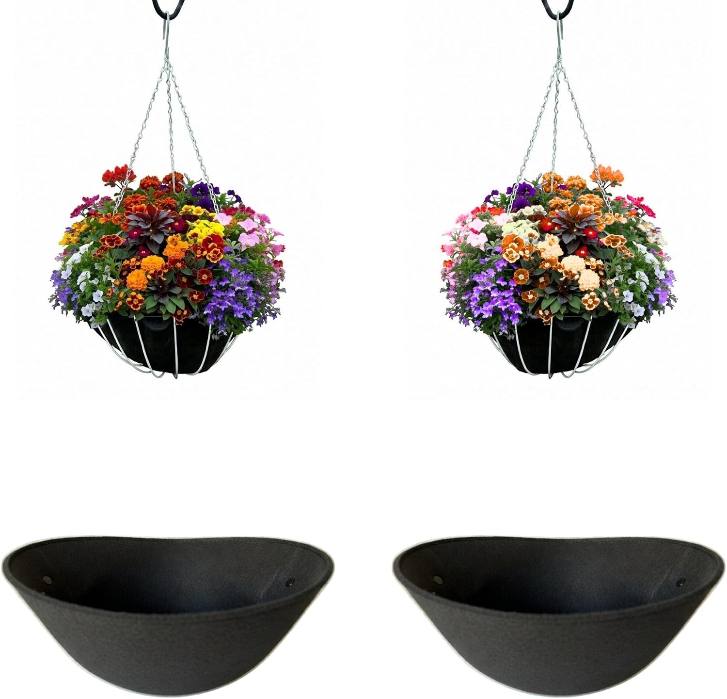 14" Reusable Hanging Basket Liner – Fabric Coco Liner Replacement for Wire Baskets, Bird Proof Moisture Retaining Planter Insert, EZ Swap Pots USA Made (2-Pack)