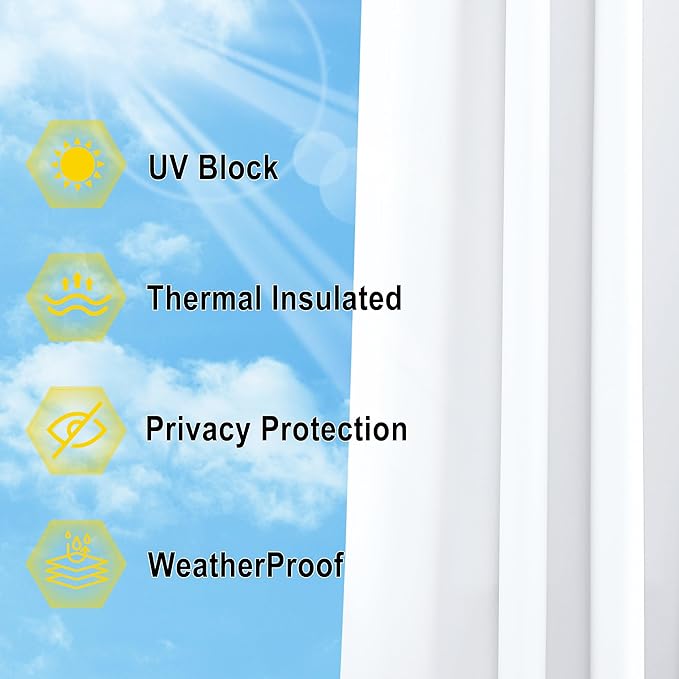 NICETOWN Waterproof Outdoor Curtain 84 inches Long, Sun Blocking Thermal Insulated Shade Weatherproof Privacy Curtain for Porch/Pergola/Garden, 1 Panel, W52 x L84 inch, Pure White