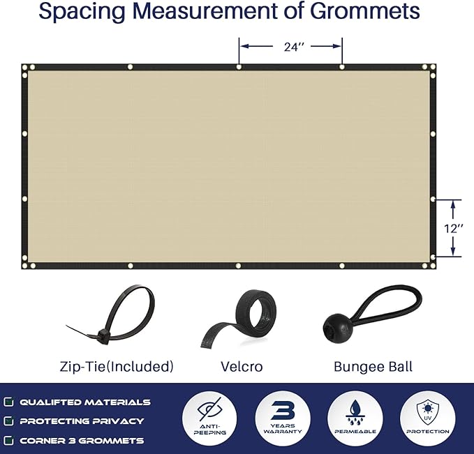 Windscreen4less Privacy Fence Screen Heavy Duty Windscreen Fencing Mesh Fabric Shade Net Cover with Brass Grommtes for Outdoor Wall Garden Yard Pool Deck, 6'x197' Beige