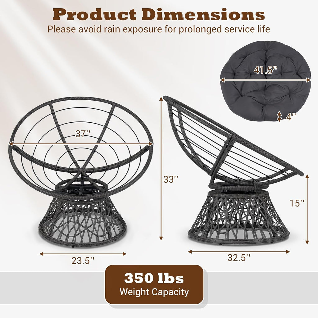 Giantex Wicker Papasan Chair with Soft Thick Cushion and High Capacity Metal Frame, 360° Swivel Ergonomic Lounge Reading Chair for Living Room, Bedroom, Patio, Indoor Outdoor Use (Grey)