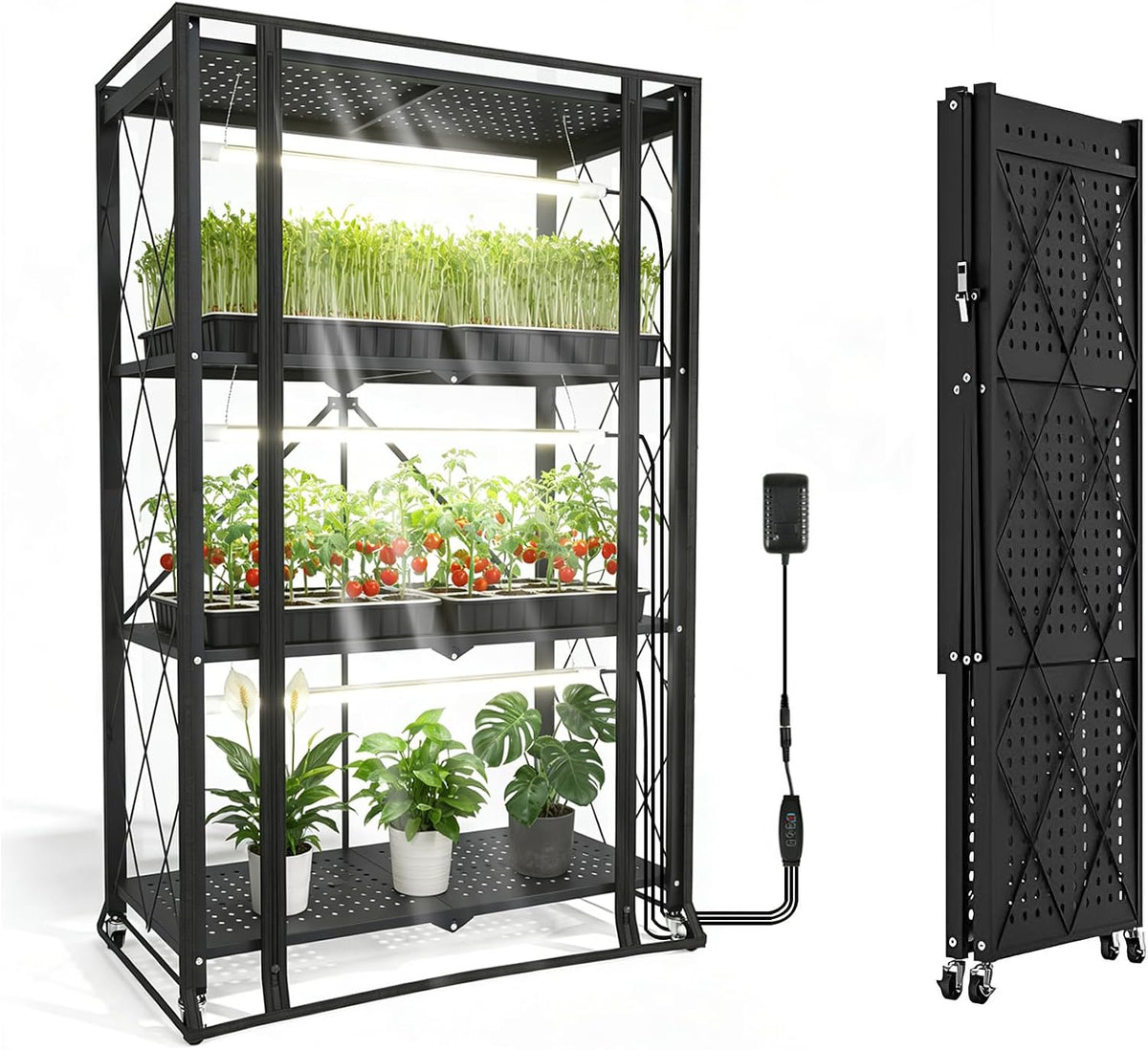 indoor greenhouse with grow light, 4-tier foldable, 28.2x14.2x50in, main product view