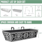 6 Pack 24 Inch Window Boxes Planter for Outdoor Plants Deck Railing Planters Box with Adjustable Brackets for Porch Fence Balcony Hanging Flower Baskets with Non-Woven Fabric Liner for Garden Decor