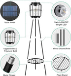 2 Pack Solar Lights with Plant Stand, Outdoor Floor Lamp, Waterproof Solar LED Edison Bulb Floor Lamps for Patio Porch Deck Yard Garden Decor