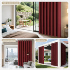 Joydeco Blackout Patio Sliding Door Curtains 96 Inches Long, Grommet Privacy Room Divider Curtains, Extra Wide Thermal Blackout Drapes for Bedroom Living Room (Burgundy Red, 100Wx96L, 1 Panel)