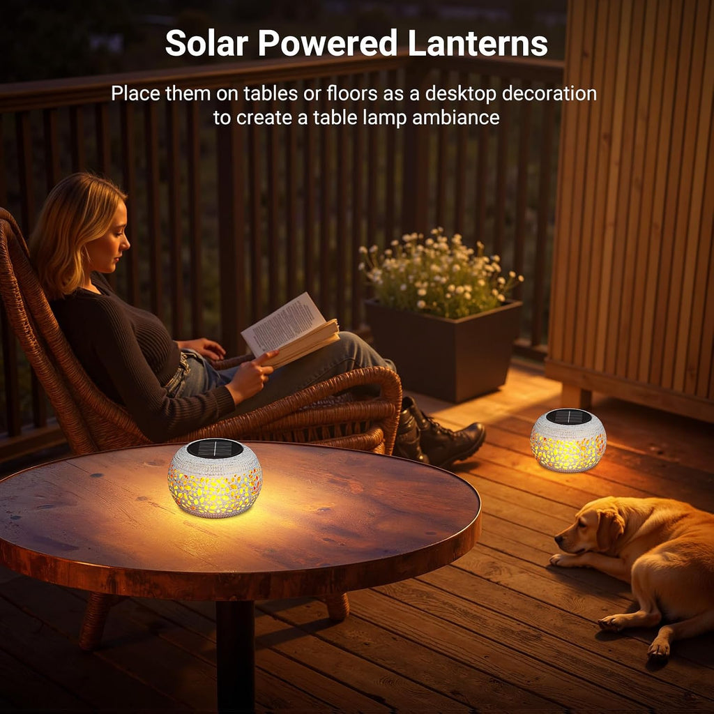 Solar Lanterns Outdoor Waterproof Table Lights: Upgraded Solar Flame Lantern, 2 Lighting Modes White Lantern Flickering Light for Garden Yard Balcony Indoor Tabletop Decor, Gifts for Women
