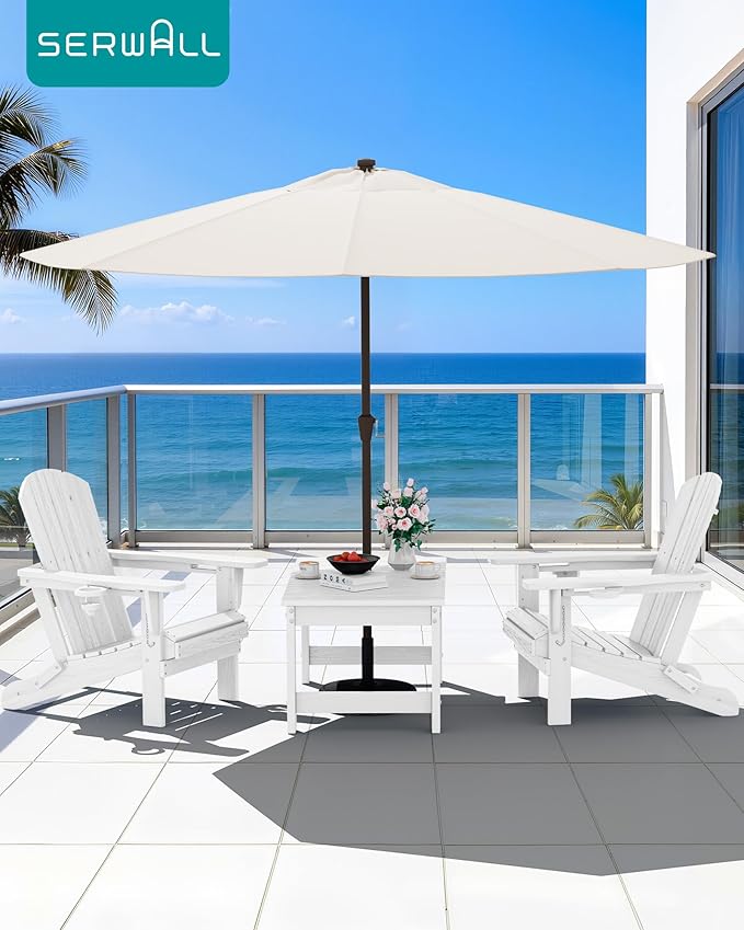 SERWALL Outdoor Coffee Table with 1.69" Umbrella Hole, HDPE Patio Coffee Table for Outside, Rectangle, White