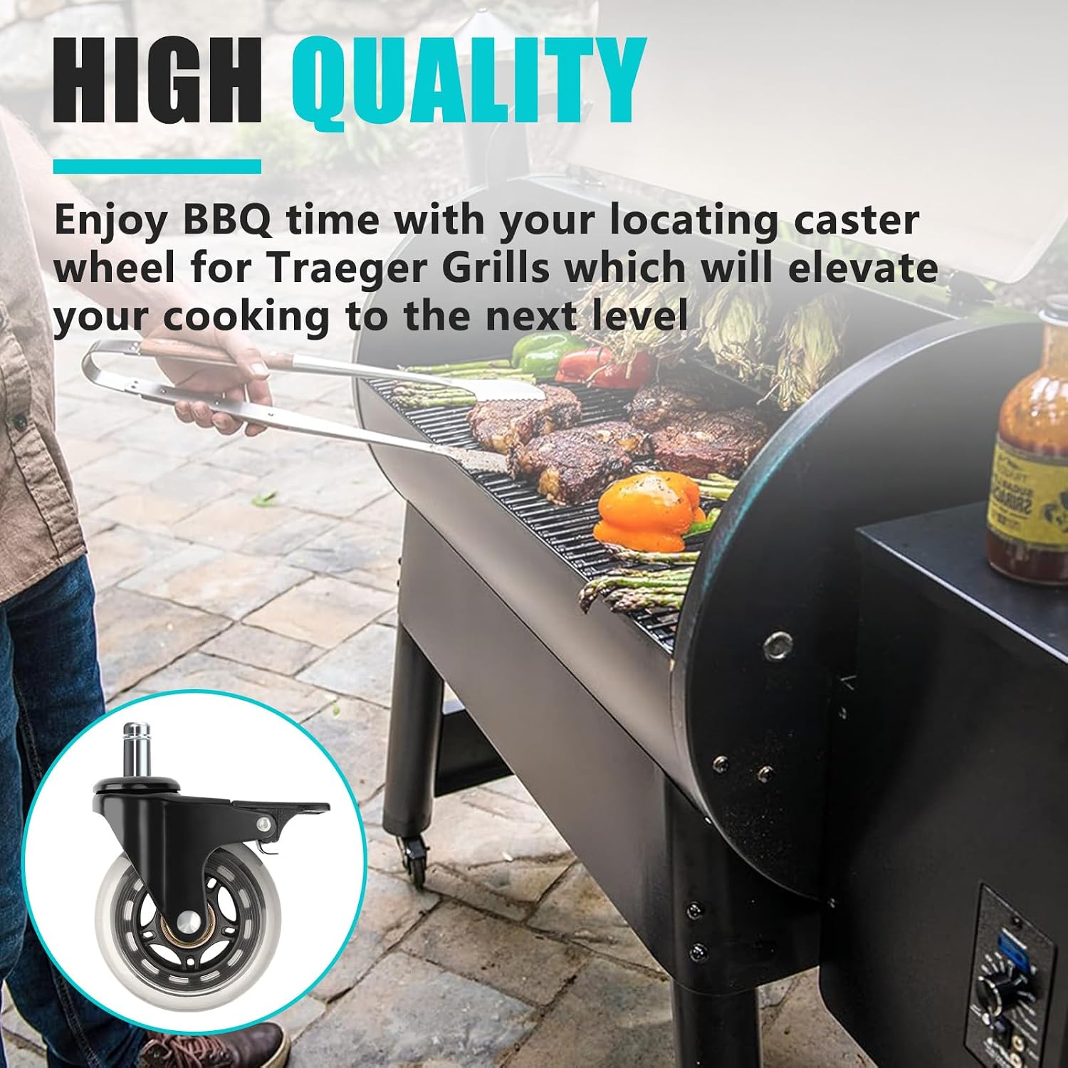 2 Pcs HDW302 Locking Caster Wheel for Traeger Grill - 3'' Grill Wheel with Brake for Outdoor Cooking