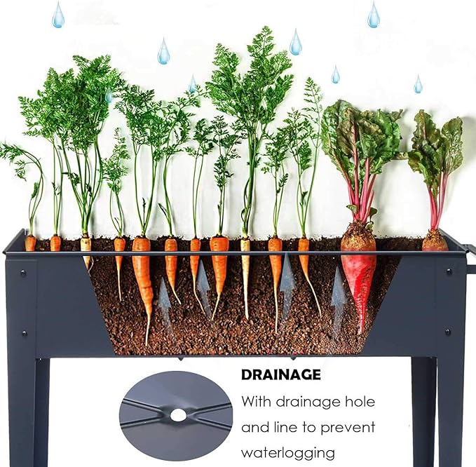 Piksedo Raised Garden Bed, Elevated Planter Metal Plant Box with Wheels with Legs Standing Garden Stand Drainage Holes Frosted Black