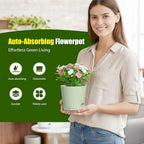 Plant Pots 6 Inch Self Watering Pots,6 Pack Plastic Planters with Drainage Holes and Clear Saucers,Plastic Flower Pots,Nursery Planting Pot for Indoor Out Door Plants (Green)